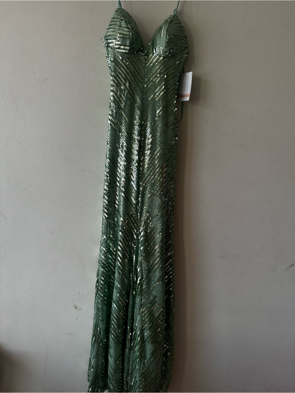 Sequin Embellished Sage/Mint Green Prom Dress
